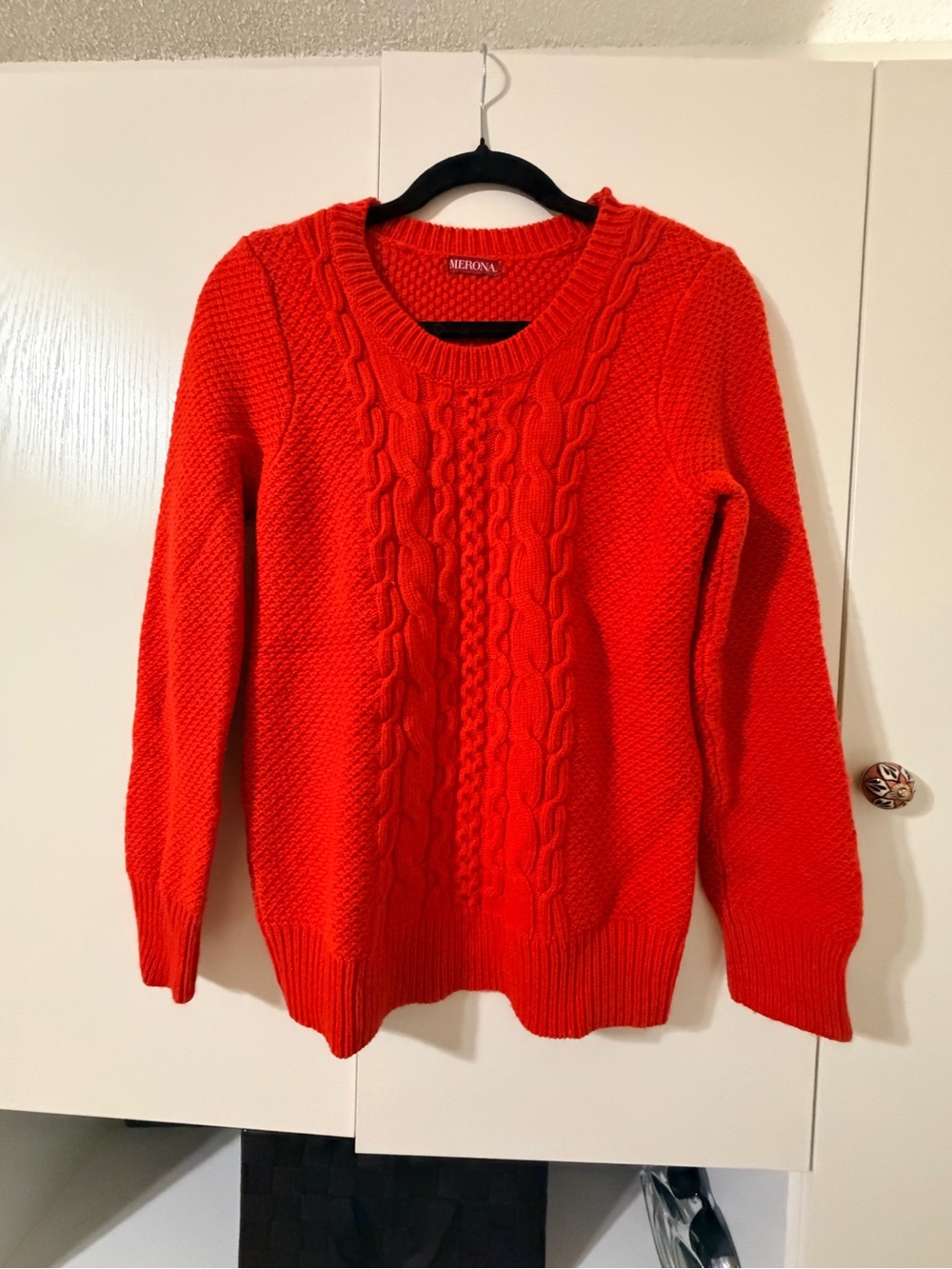 Merona Vibrant Red Cable Knit Sweater Wool Blend Size Small